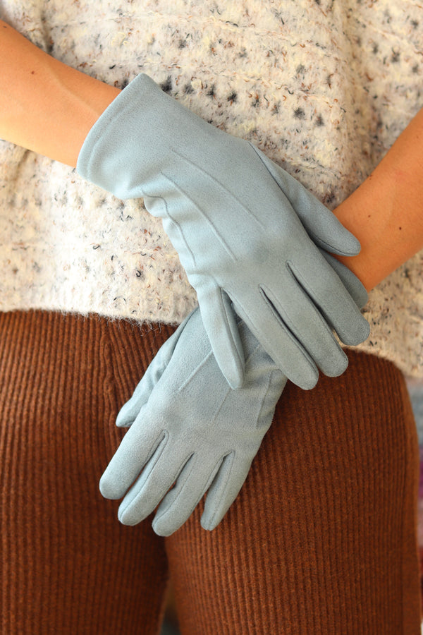 Blue Three Stitch Pleat Gloves