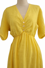 Yellow Three Button Linen Dress