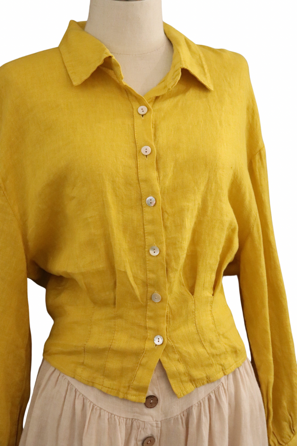 Mustard Long Sleeve Linen Top