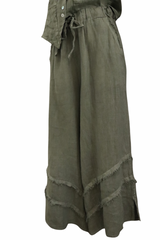 Olive Fringe Linen Pants