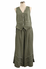 Olive Fringe Linen Pants