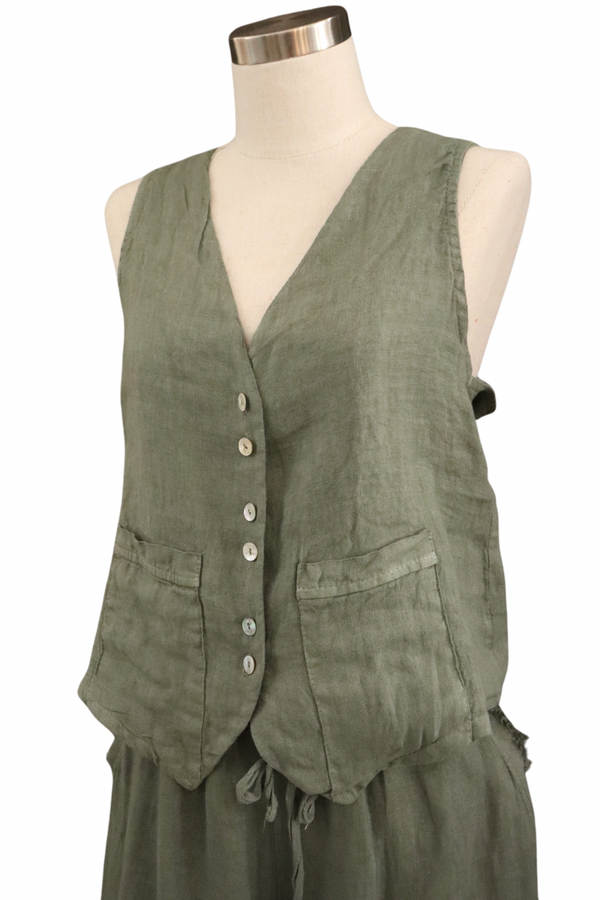 Olive Linen Vest