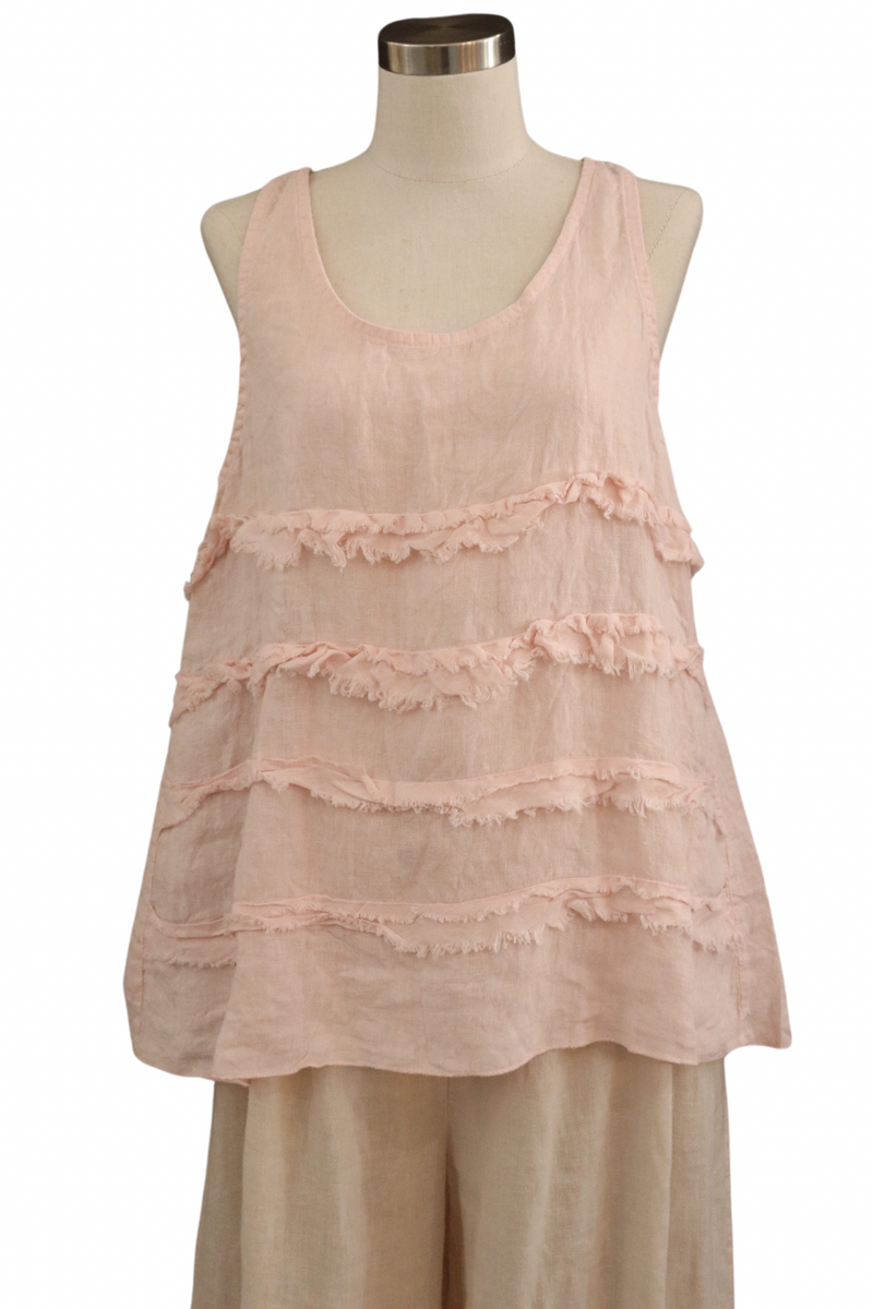 Light Pink Ruffled Tiered Sleeve Linen Top