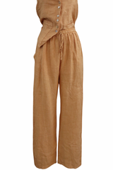 Tan Drawstring Linen Pants