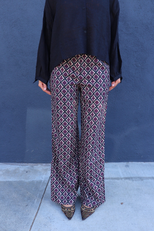 Burgundy/Navy Diamond Print Cord Pants