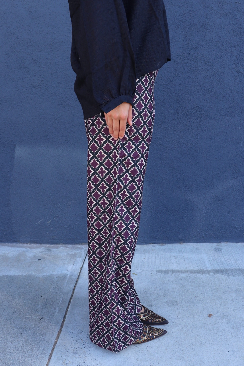 Burgundy/Navy Diamond Print Cord Pants