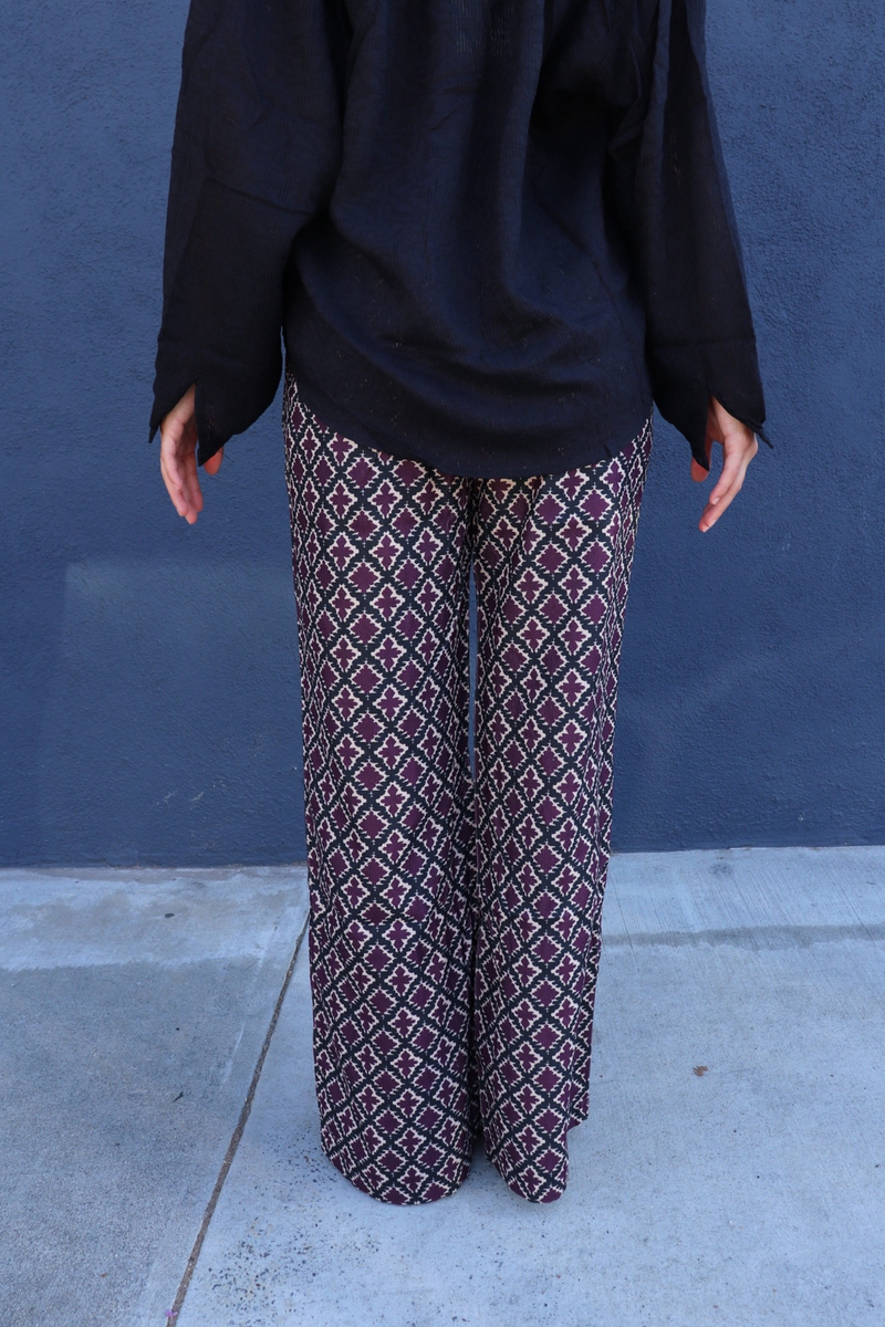 Burgundy/Navy Diamond Print Cord Pants