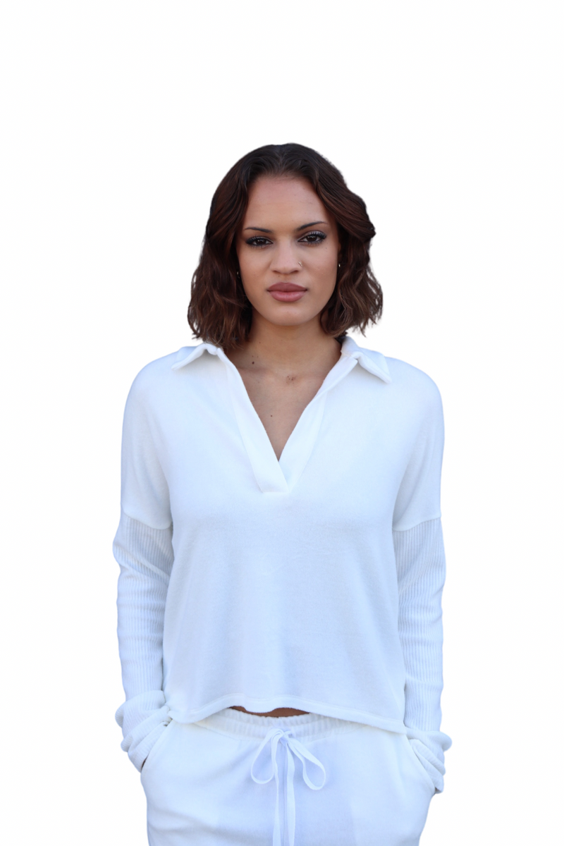 Winter White Open Polo Top