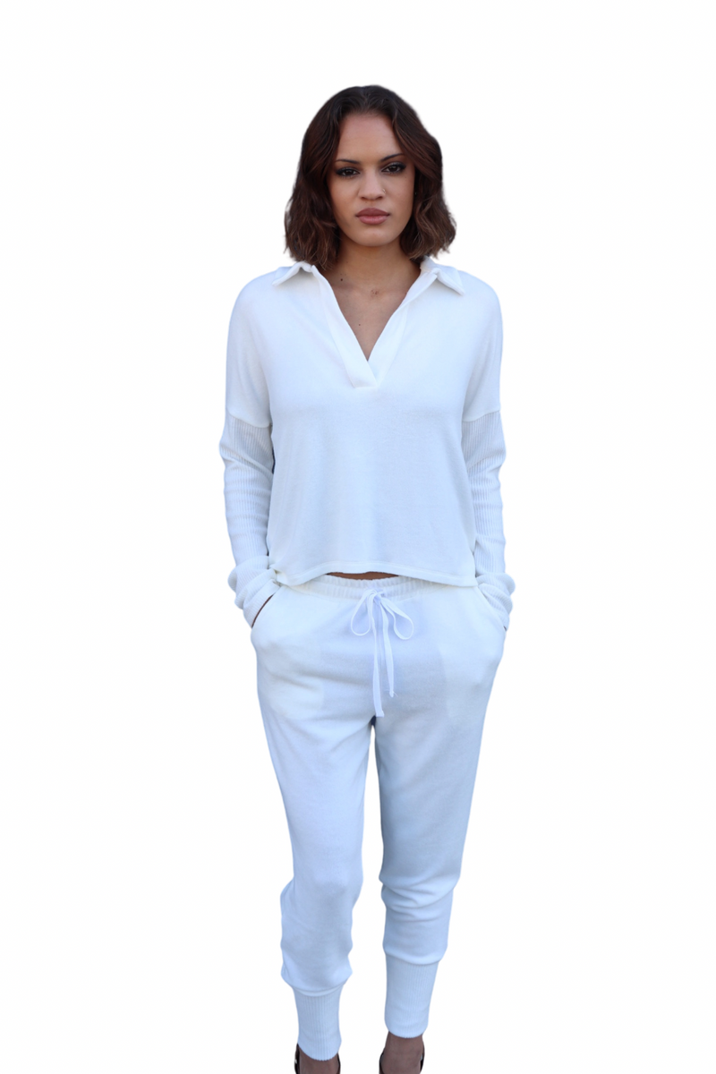 Winter White Open Polo Top