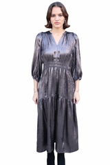 Espresso Metallic 3/4 Sleeve Holiday Dress