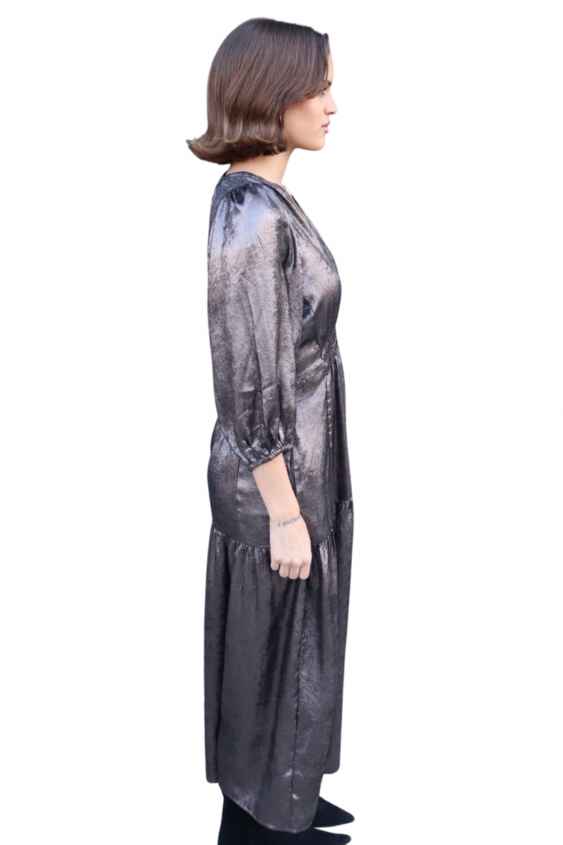 Espresso Metallic 3/4 Sleeve Holiday Dress