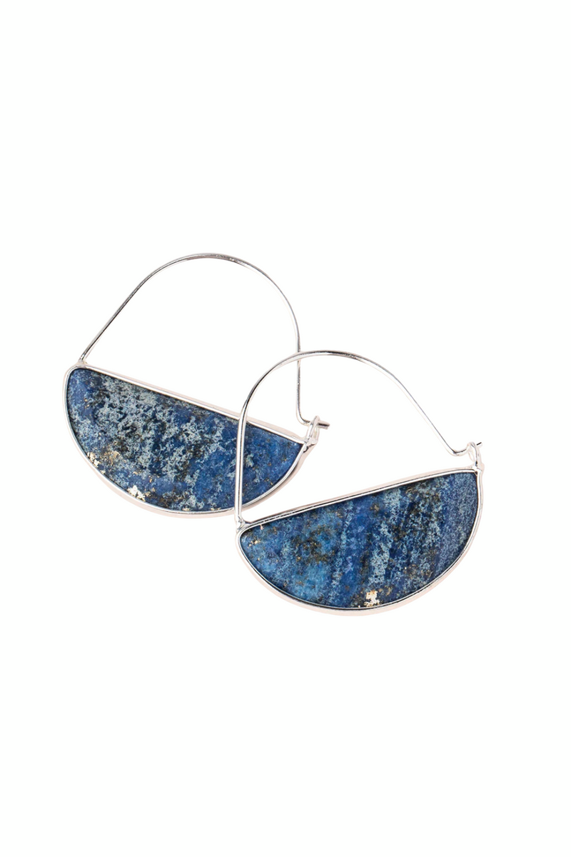 Lapis/Silver - Stone Prism Hoop Earrings