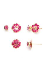 Fuchsia/Gold - Sparkle & Shine Sm Enamel Flower Earring