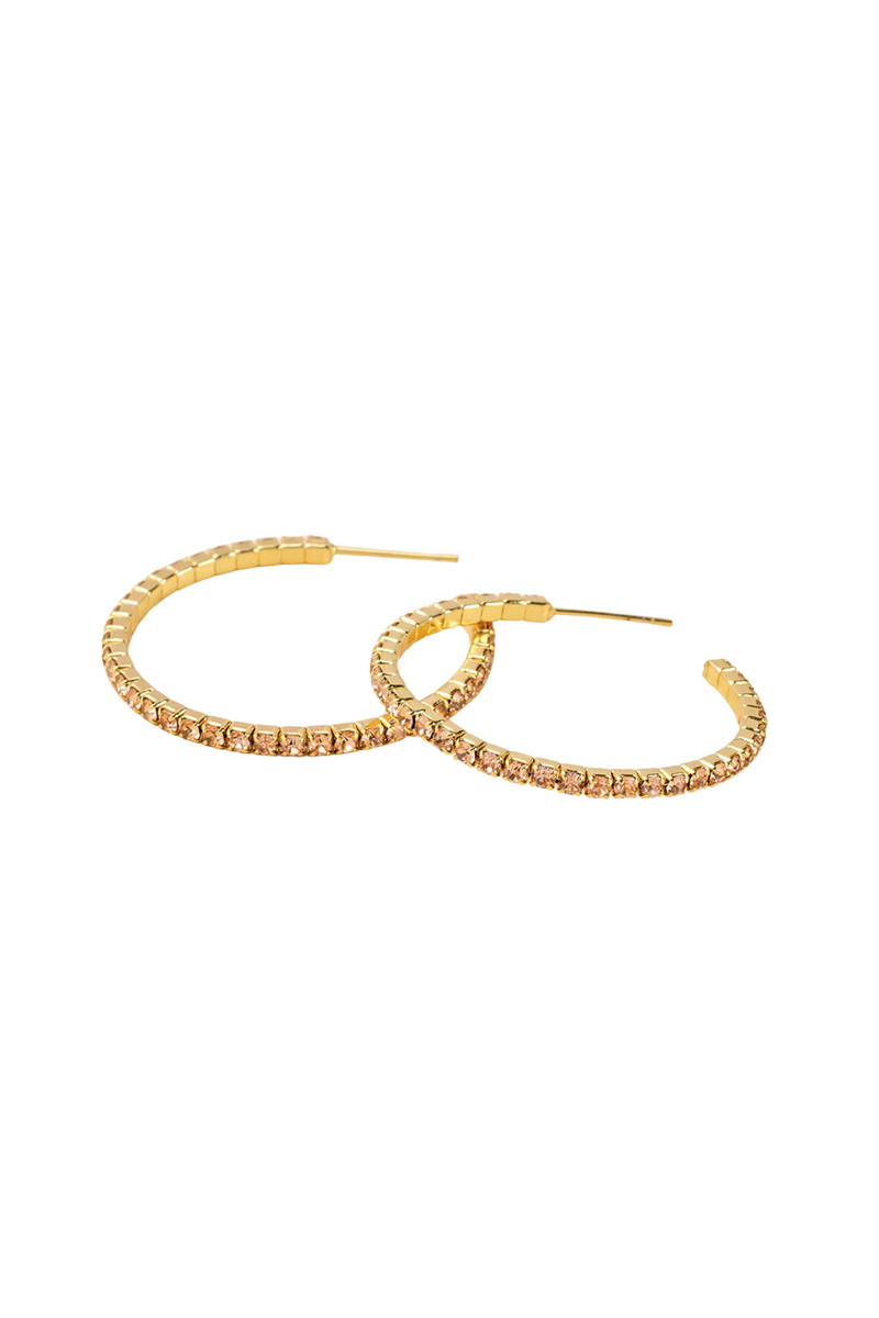 Champagne/Gold - Sparkle & Shine Sm Rhinestone Hoop Earring