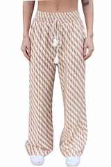 Tan Natural Prickly Pear Smocked Waist Wide Leg Pant