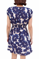 Navy Multi Flora V Neck Fit & Flare Mini Dress