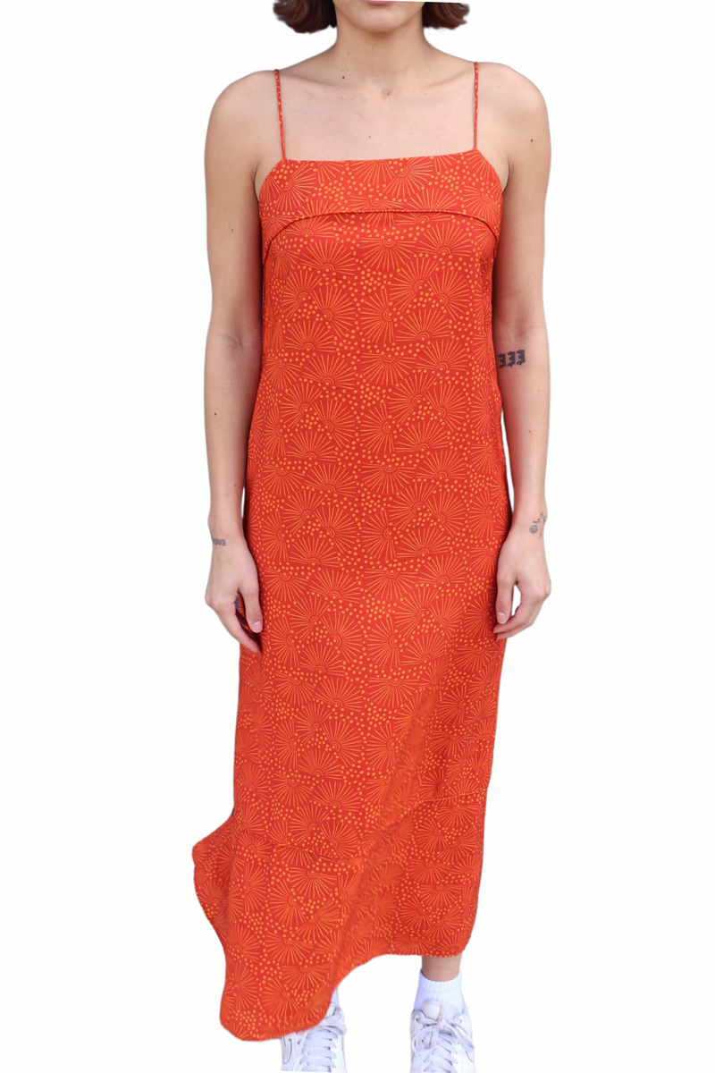 Clay Orange Refined Desert Column Maxi Dress