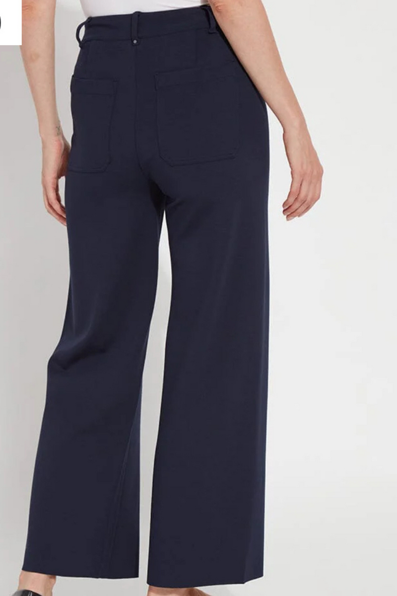 Erin True Navy Hi Waist Wide Leg Ponte Pants