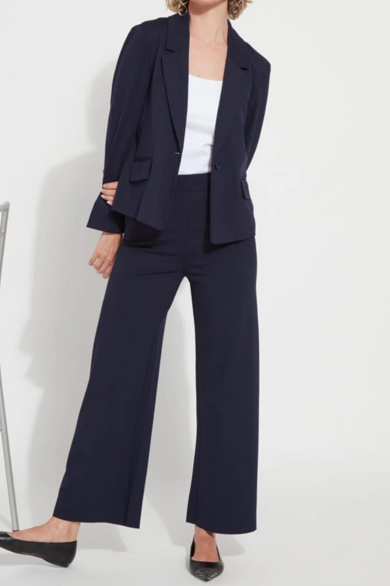 Erin True Navy Hi Waist Wide Leg Ponte Pants