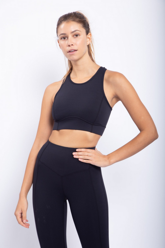 Black Side Panel Racerback Sports Bra