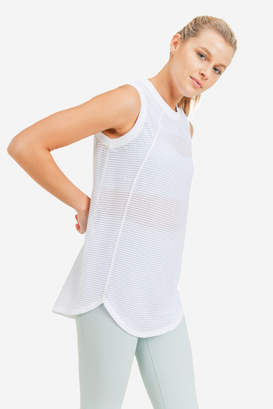 White Stripped Trellis Raglan Muscle Top