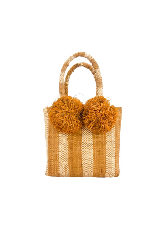 Tobacco Mini Straw Schooner Bag with Pom Pom