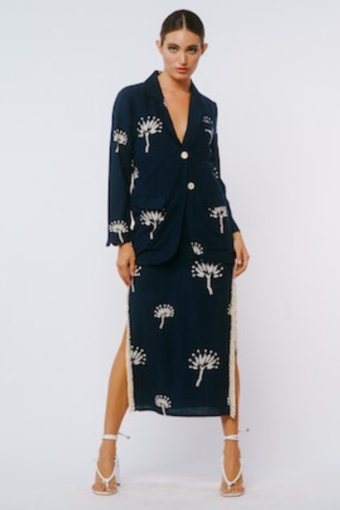 Navy Giada Palm Embroidered Jacket