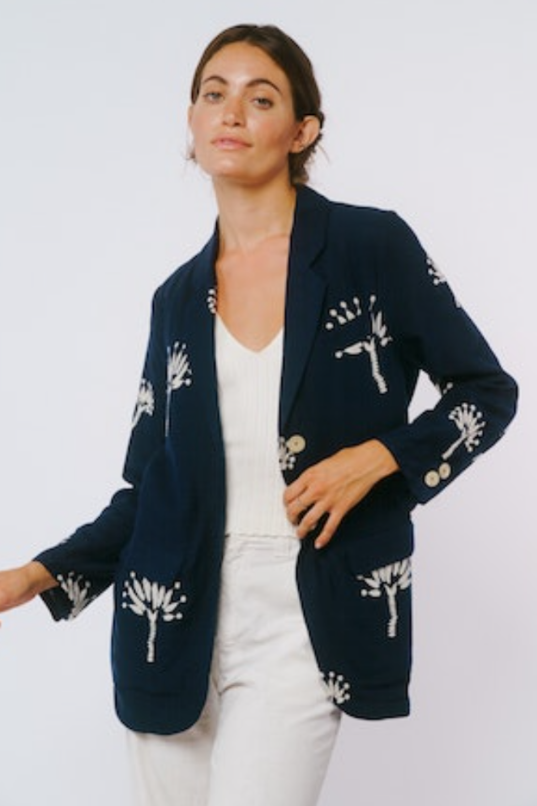 Navy Giada Palm Embroidered Jacket