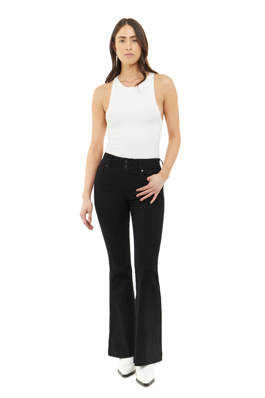 Black Joplin Mid Rise Flare Denim Pants