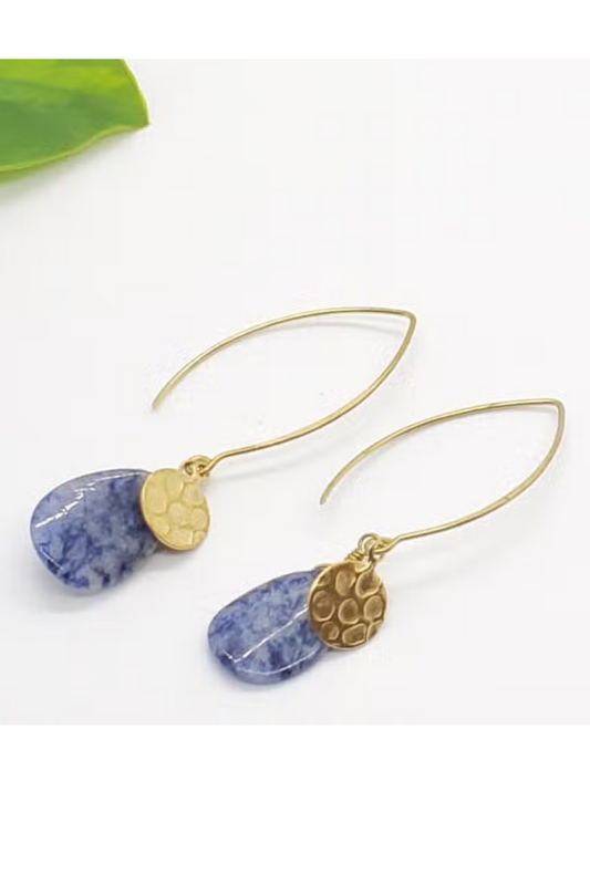 Brass Stone Disc Earring - Lapis