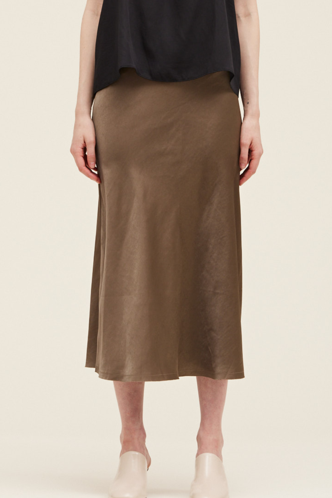 Taupe Satin Bias Slip Skirt