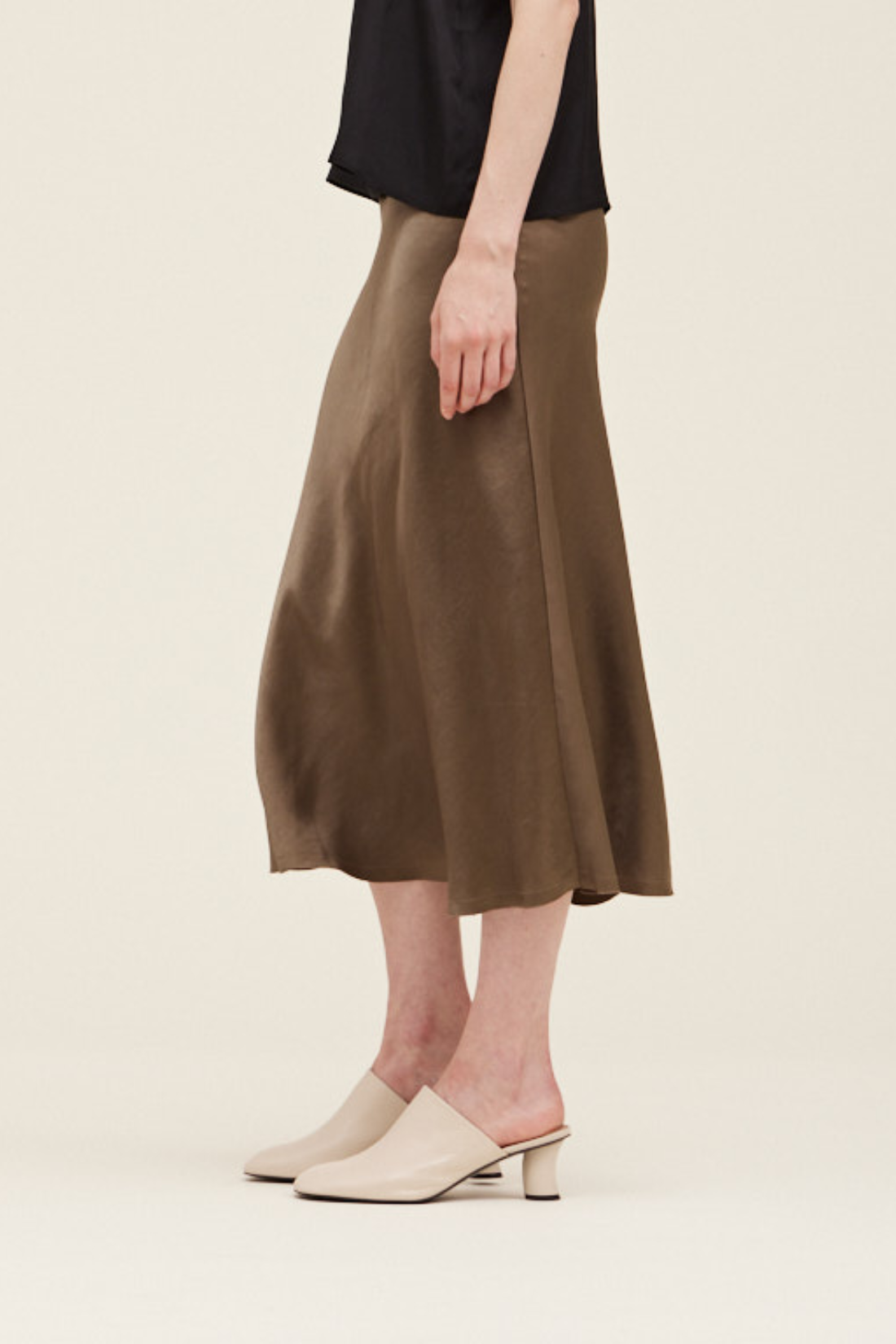 Taupe Satin Bias Slip Skirt