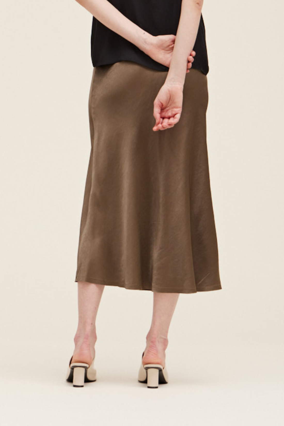 Taupe Satin Bias Slip Skirt