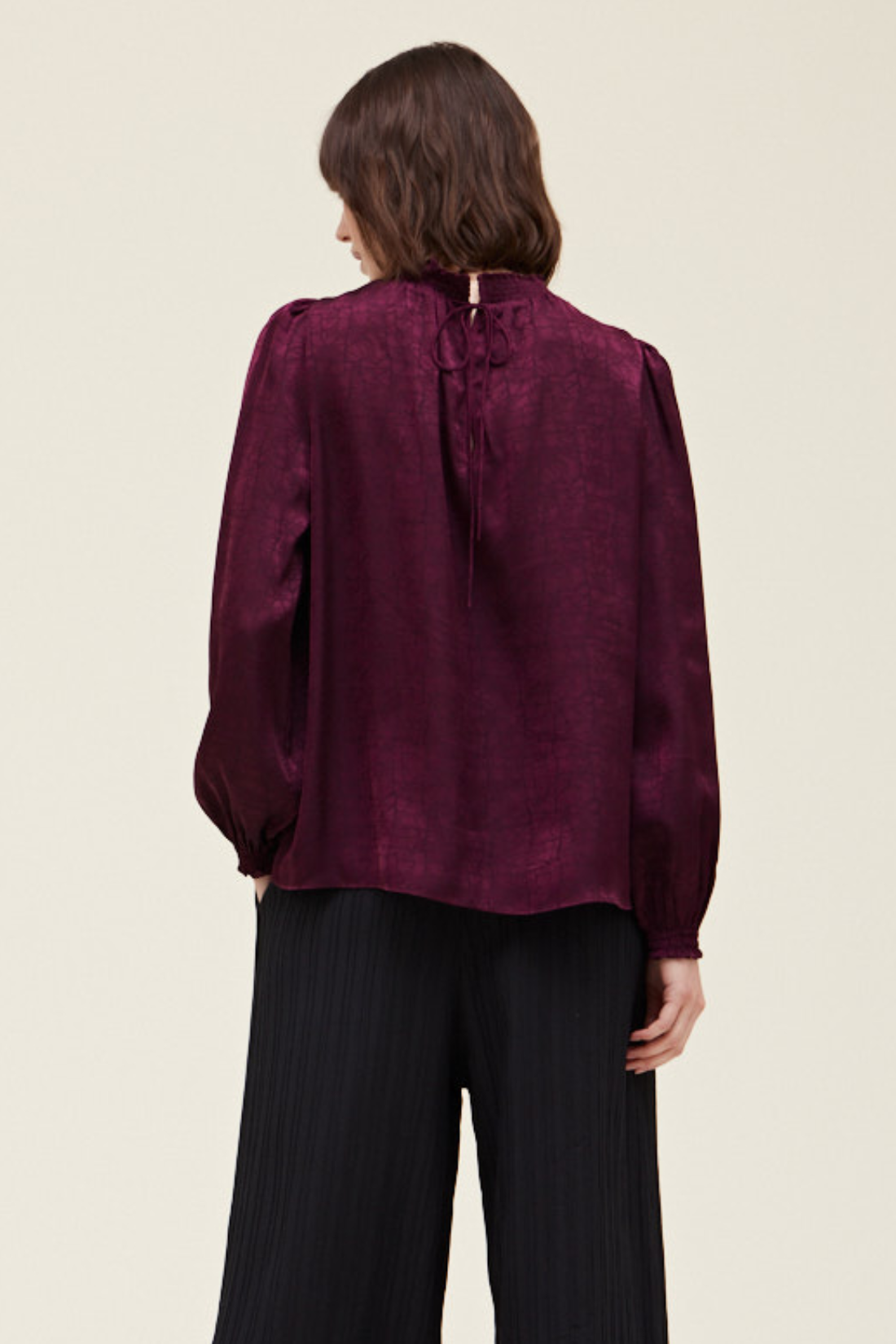 Plum Wine Crackle High Neck Long Sleeve Top