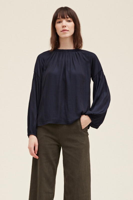 Midnight Long Sleeve High Neck Satin Top