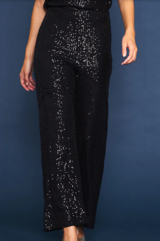 Black Sequined Semi Flared Pants