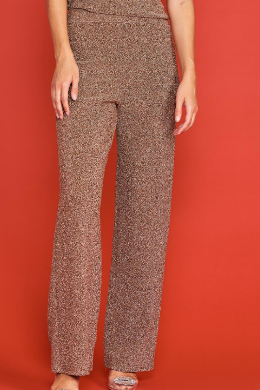 Rose Gold Lurex Pull Up Pants