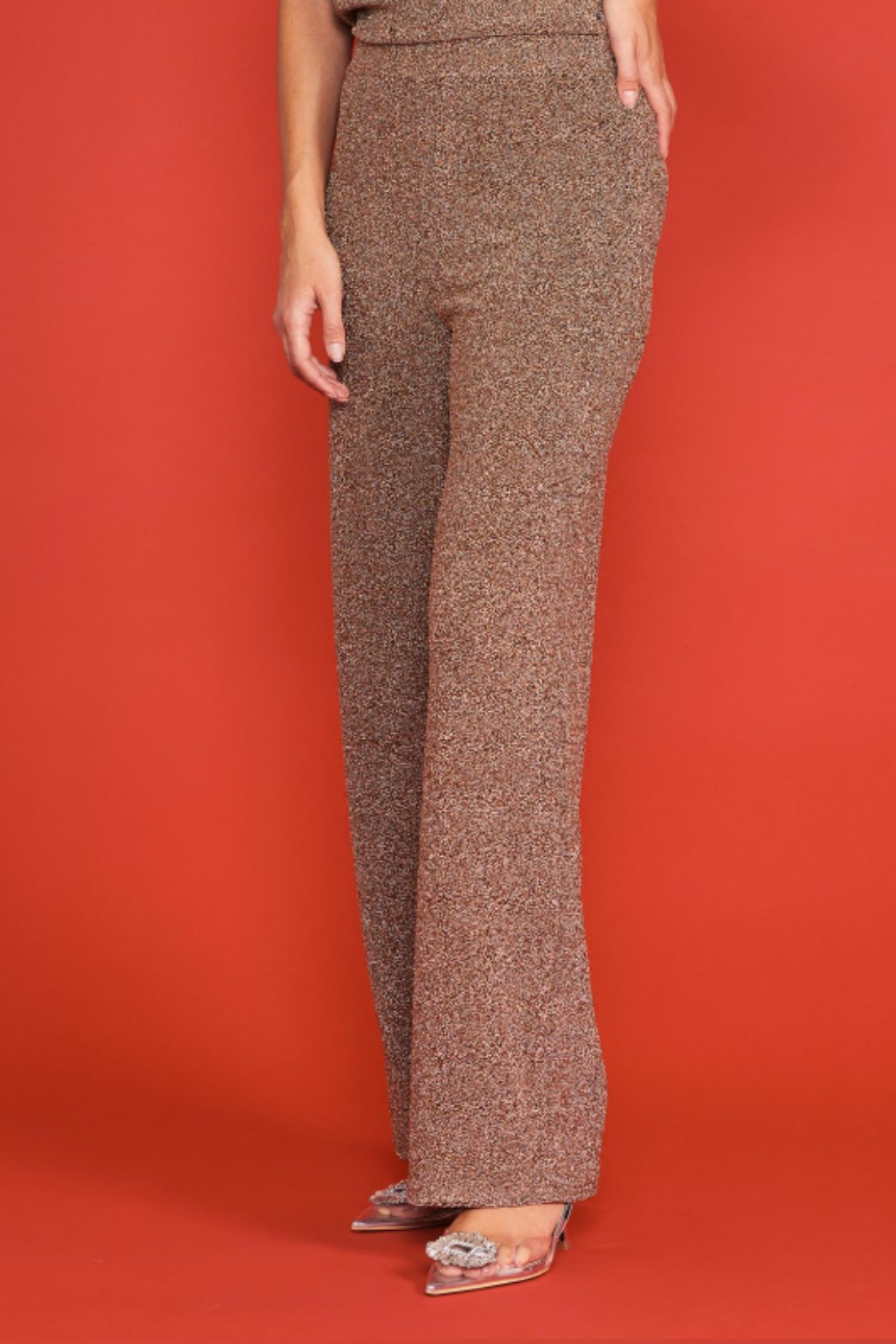 Rose Gold Lurex Pull Up Pants