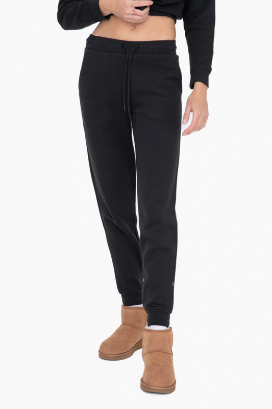 Black Solid Swoop Back Joggers