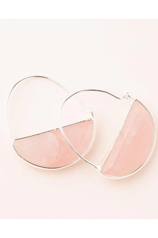 Stone Prism Hoop - Rose Quartz/Silver