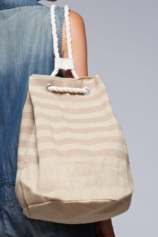 Jute Striped Nautical Barrel Bag