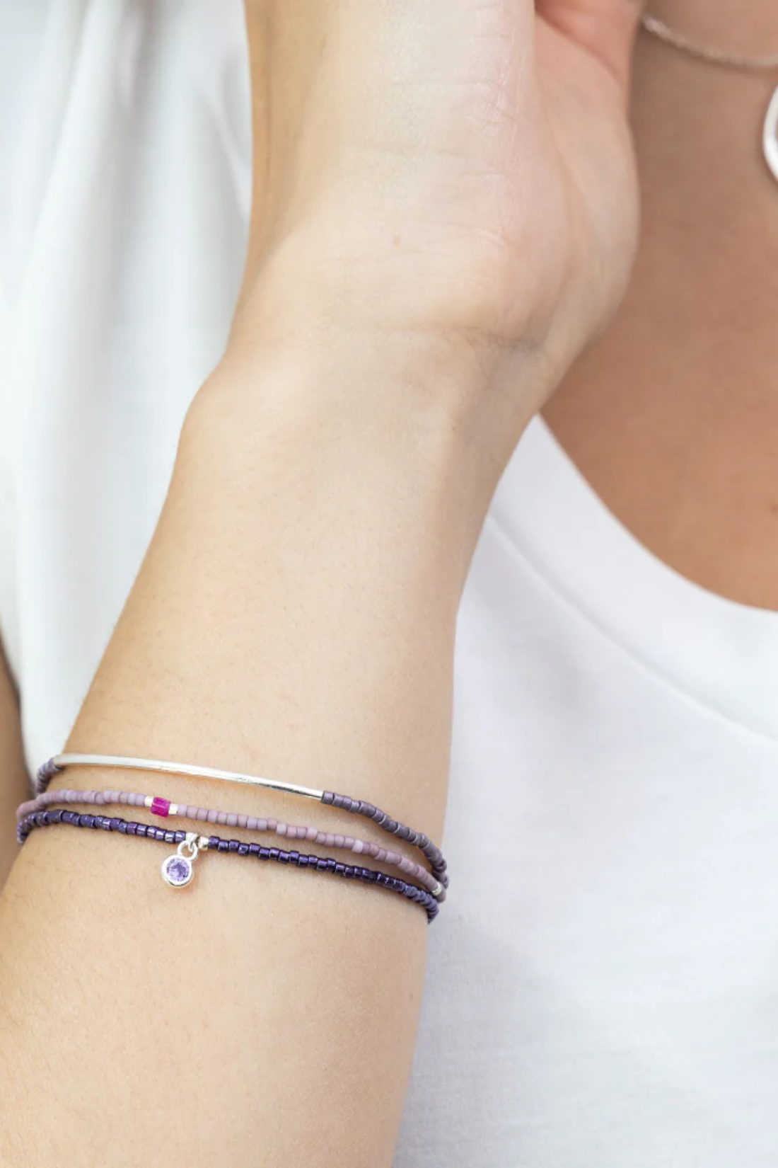 Tonal Chromacolor Miyuki Bracelet Trio - Purple/Silver