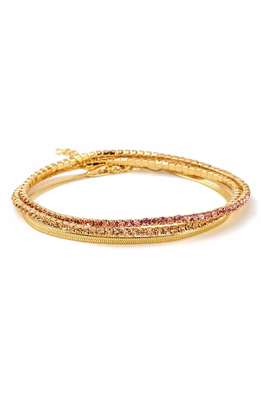 Sparkle & Shine Rhinestone Bracelet Trio - Pink/Gold