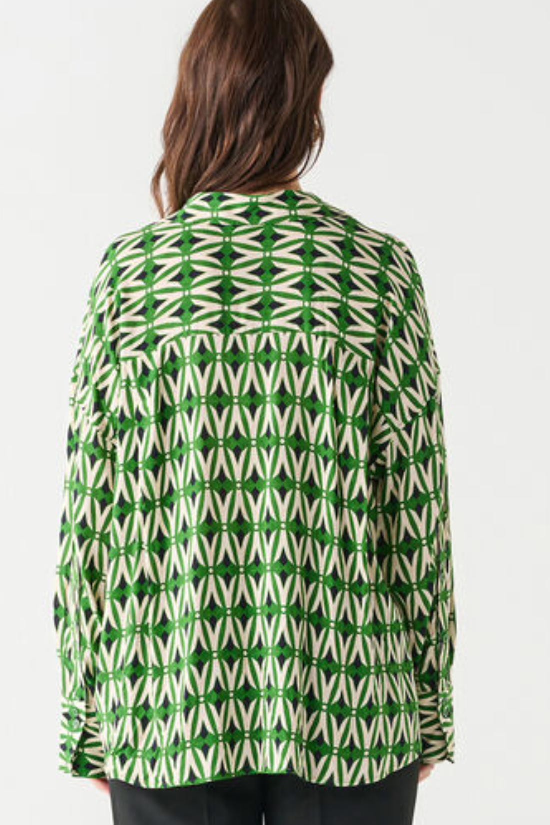 Green Print Long Sleeve Button Front Top