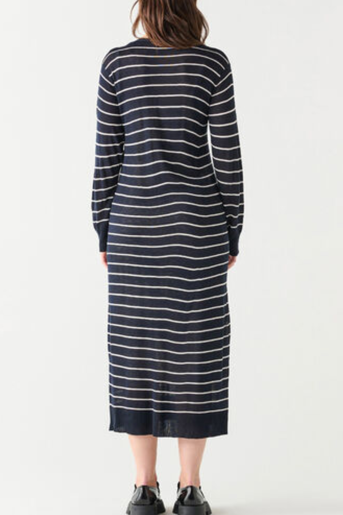 Navy/White Stripe Long Sleeve Button Front Knit Dress