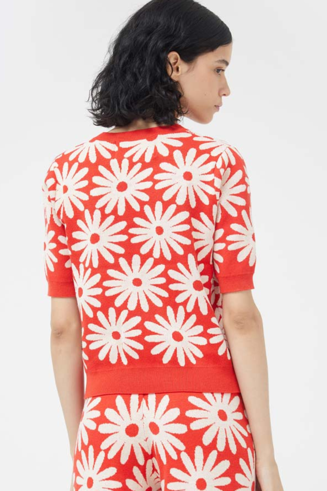 Red/White Daisy Print Knitted Sweater