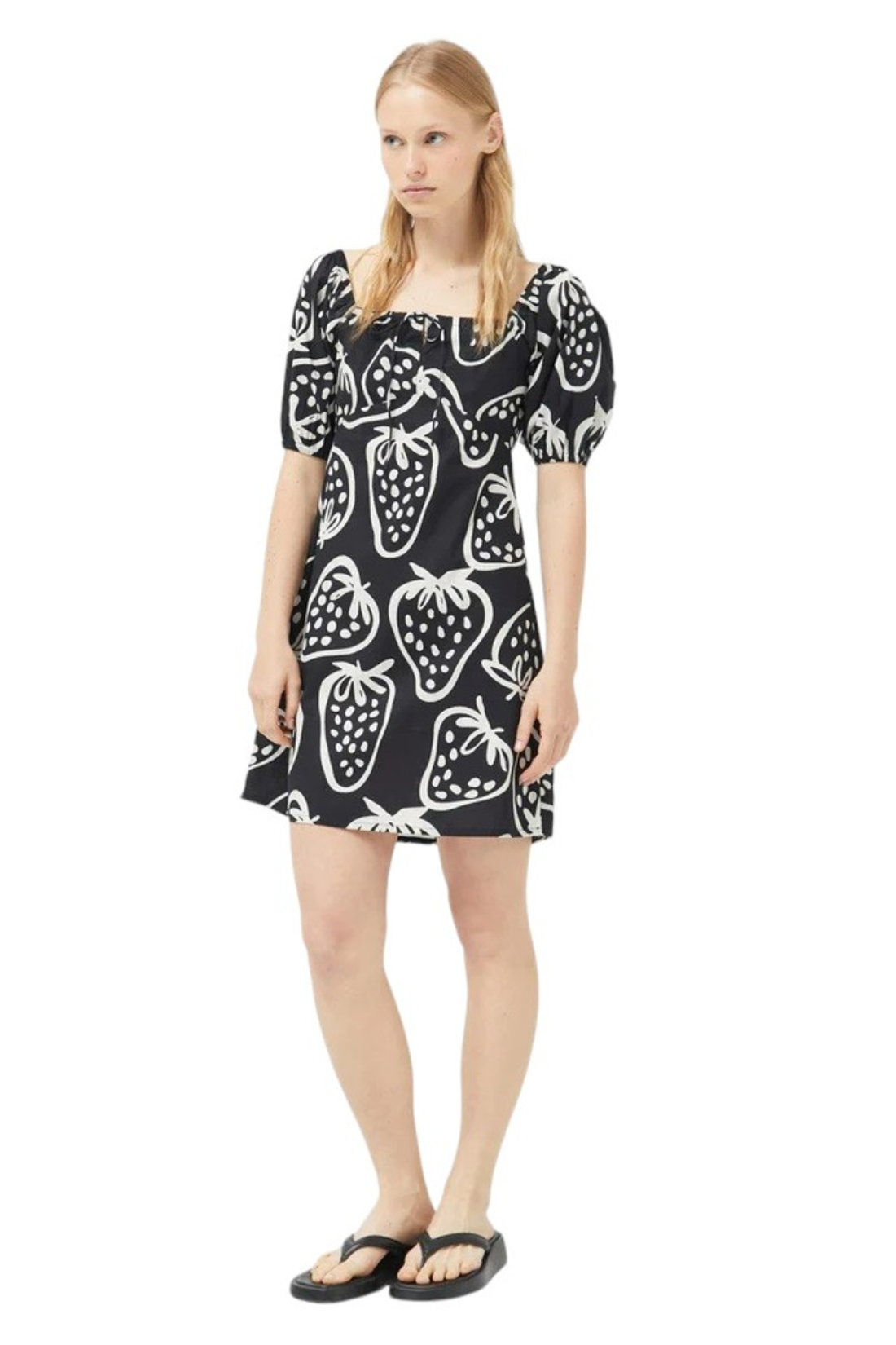 Short Black Strawberry Print Dress