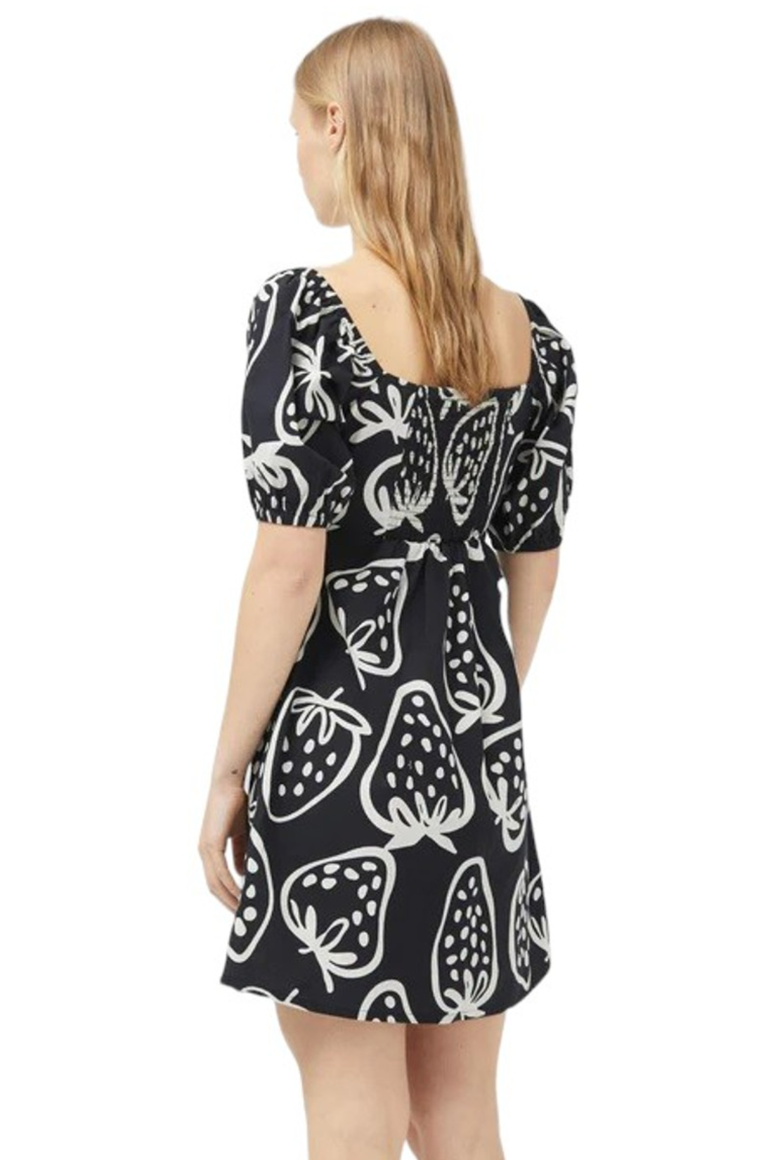 Short Black Strawberry Print Dress