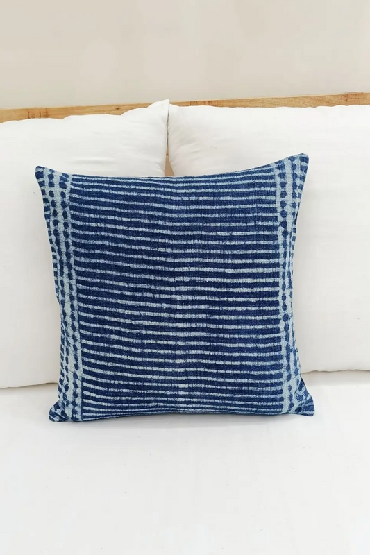 Blue Striped Cotton Pillow Cover