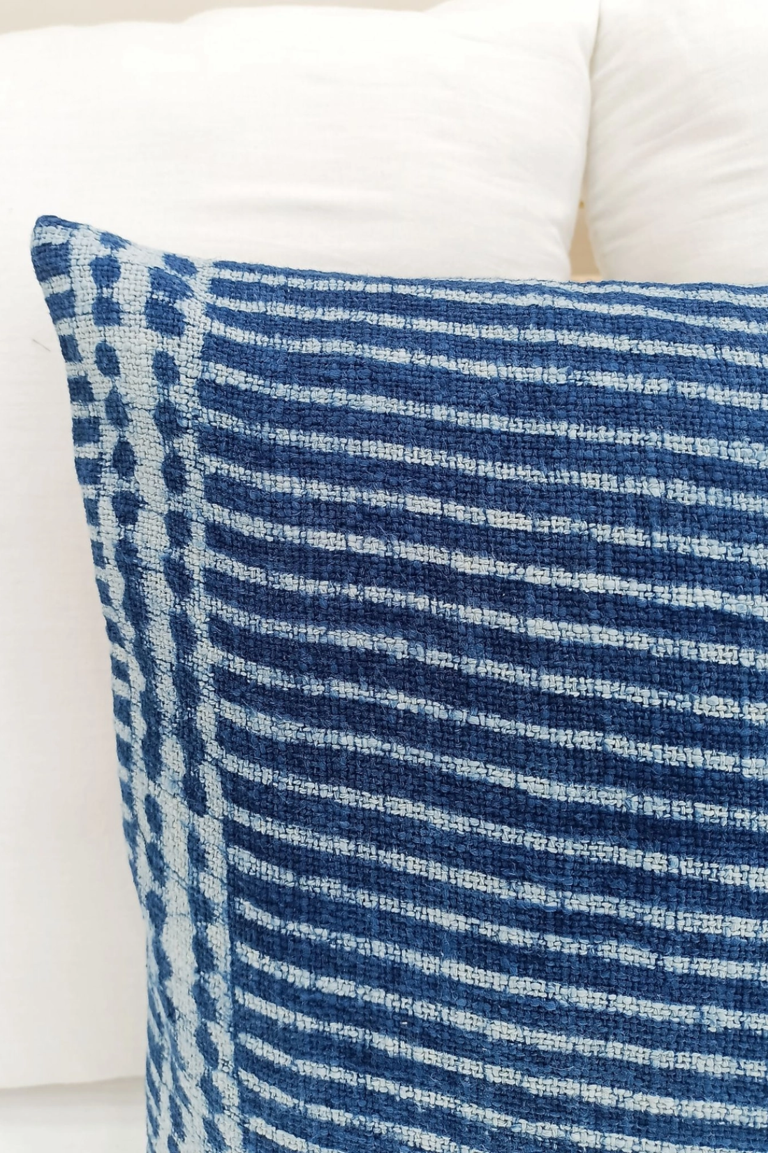 Blue Striped Cotton Pillow Cover